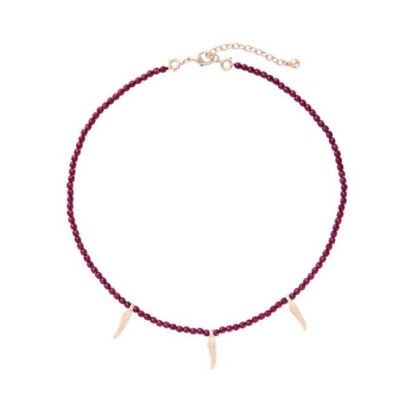 Red Beaded Abstract Rhinestone Vintage Gold Layered Pendant Necklace - Picture 4 of 8